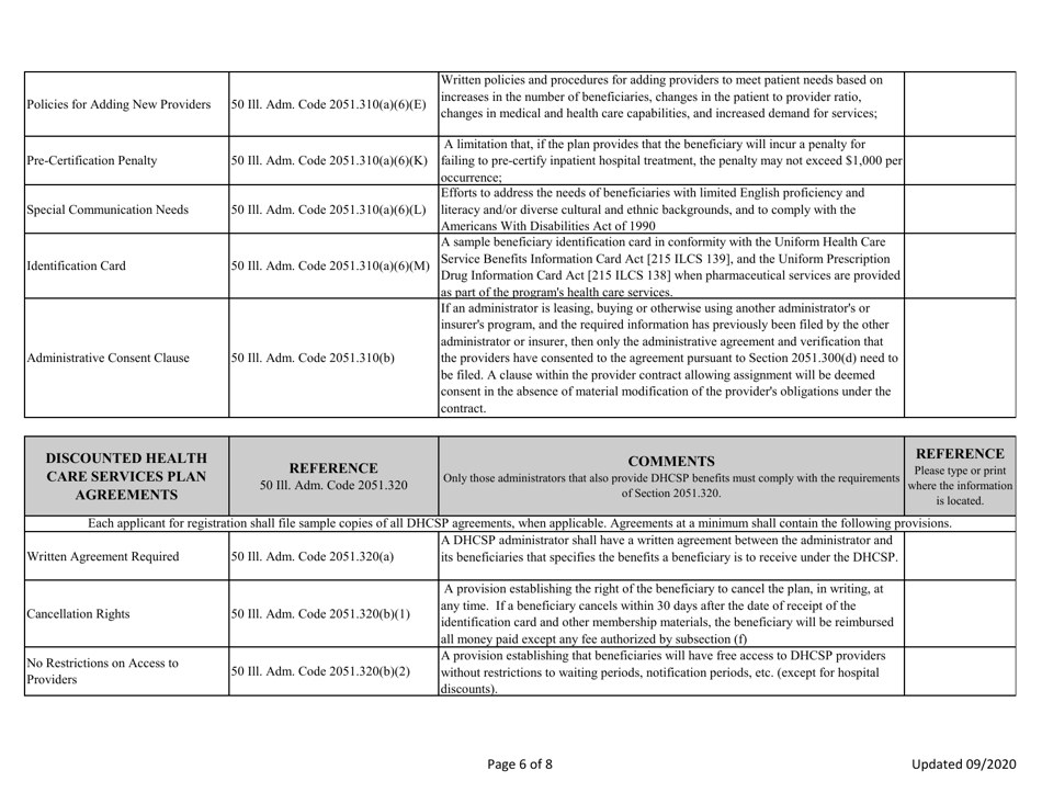 Discounted Health Care Services Plan Only Application - Administrator and Insurer - Illinois, Page 6