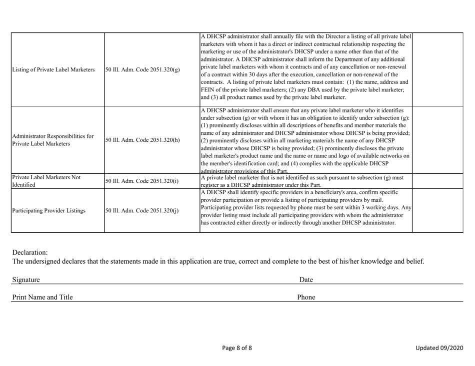 Discounted Health Care Services Plan Only Application - Administrator and Insurer - Illinois, Page 8