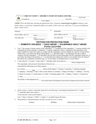 Form CC-DC-DV-001 Petition for Protection From Domestic Violence/Child Abuse/Vulnerable Adult Abuse - Maryland
