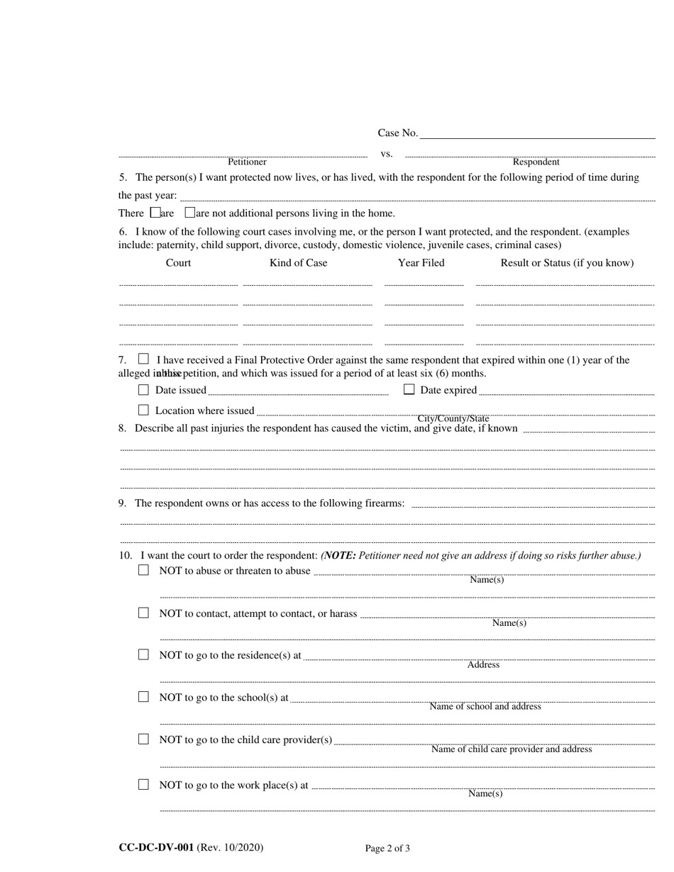 Form CC-DC-DV-001 Petition for Protection From Domestic Violence / Child Abuse / Vulnerable Adult Abuse - Maryland, Page 2
