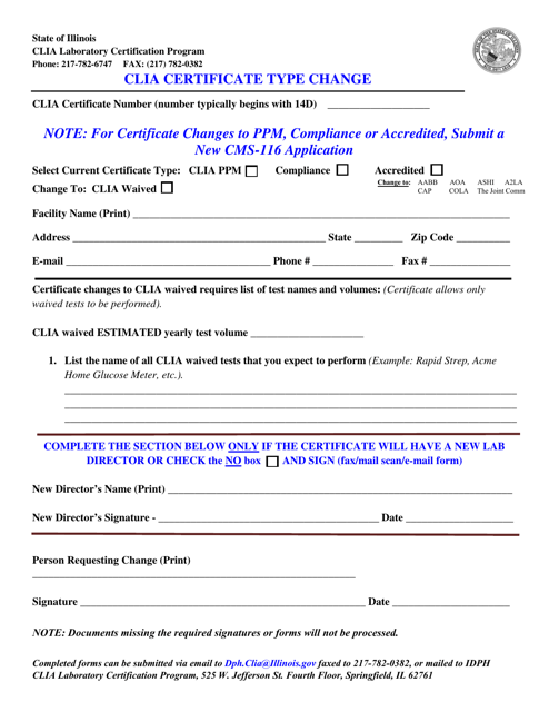Clia Certificate Type Change - Illinois Download Pdf