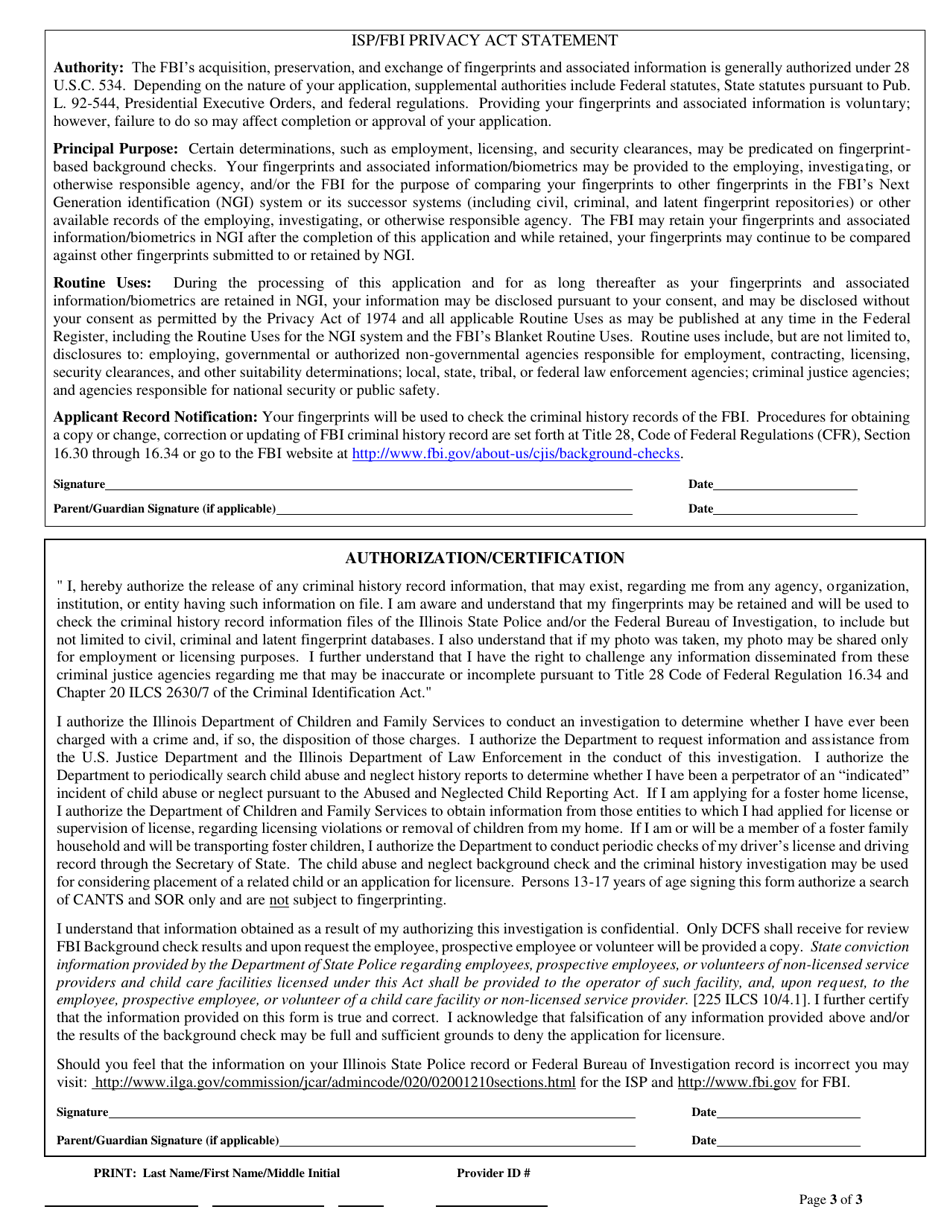 Form CFS718-A Authorization for Background Check for Foster Care  Adoption - Illinois, Page 3