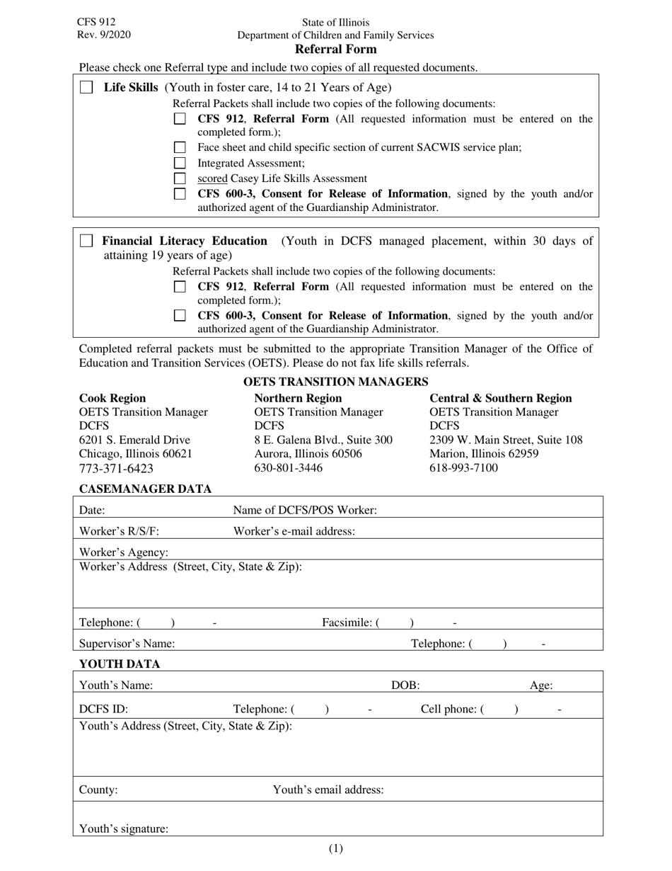 Form CFS912 Referral Form - Illinois, Page 1