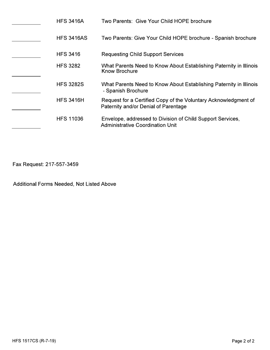 Form HFS1517CS Request for Paternity / Child Support Services Forms - Illinois, Page 2