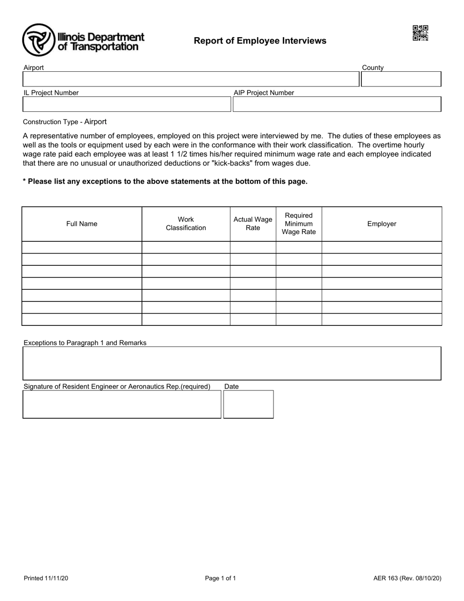 Form AER163 Report of Employee Interviews - Illinois, Page 1