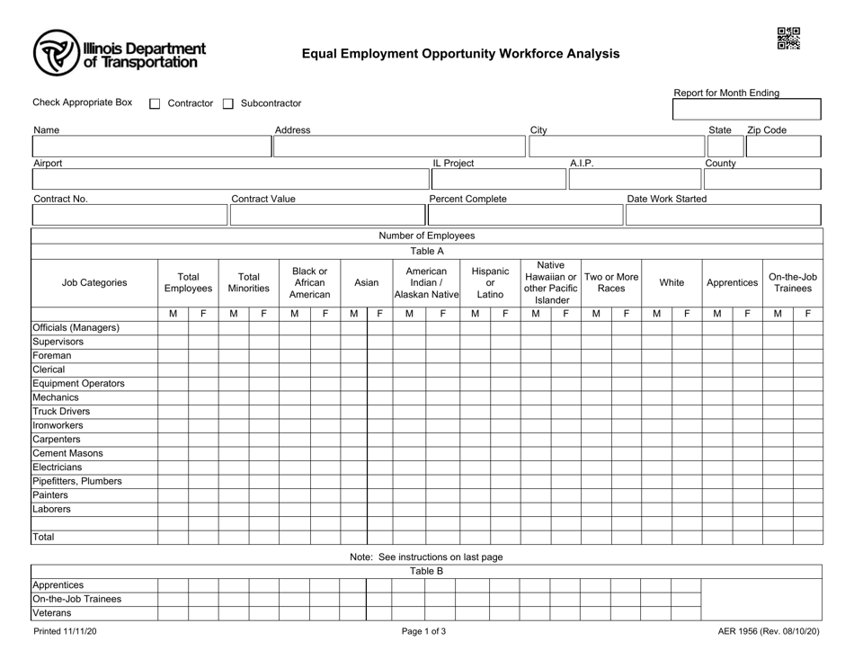 Form AER1956 Equal Employment Opportunity Workforce Analysis - Illinois, Page 1