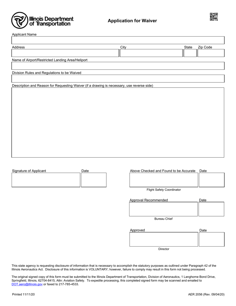 Form AER2056 Application for Waiver - Illinois, Page 1