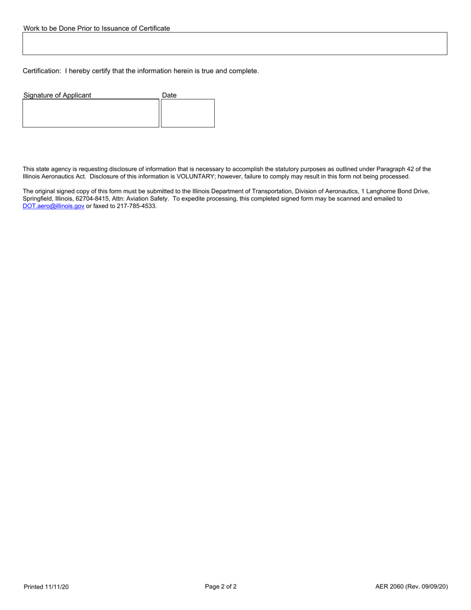 Form AER2060 Application for Heliport / Vertiport Certificate of Approval - Illinois, Page 2