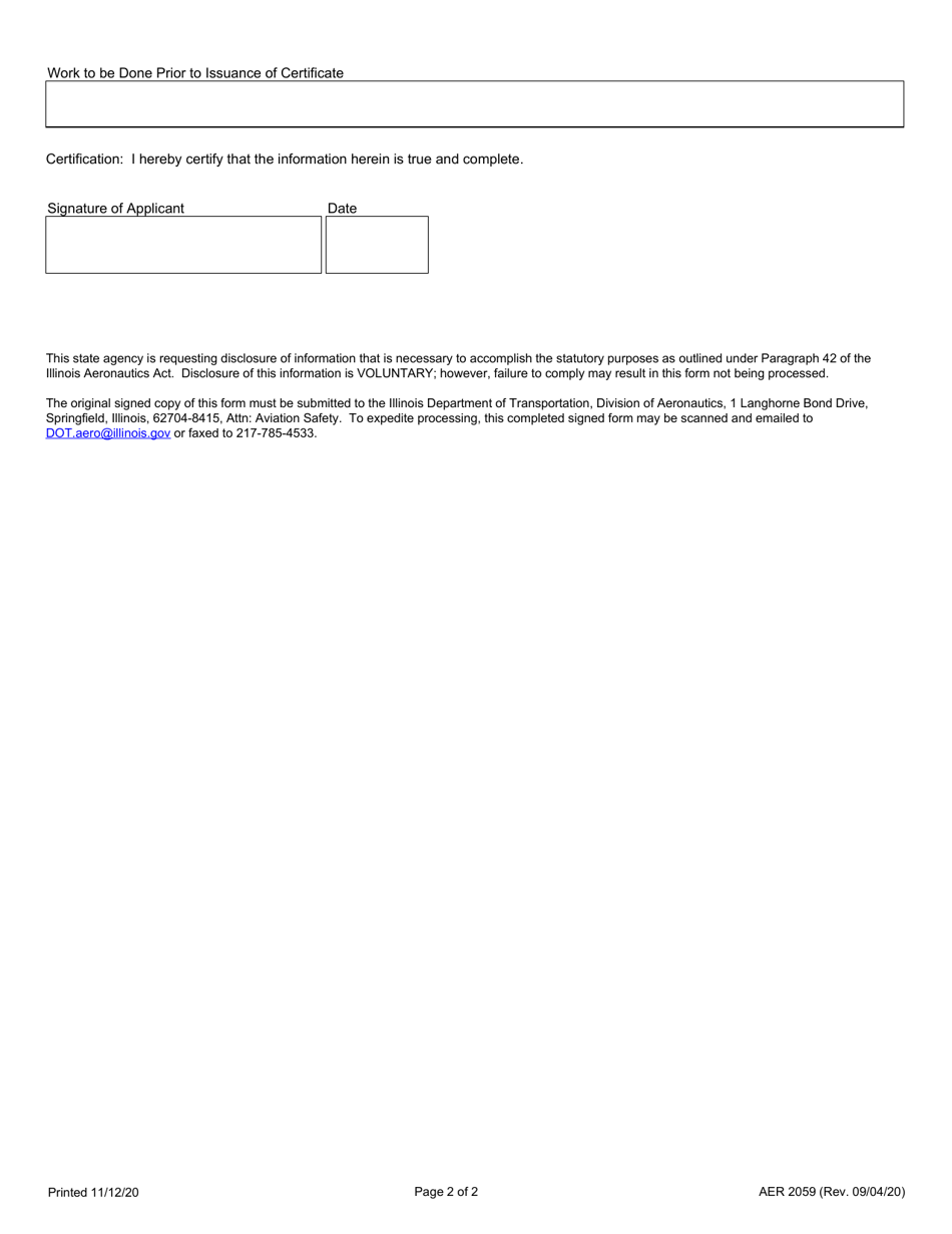 Form AER2059 Application for Airport / Rla Certificate of Approval - Illinois, Page 2