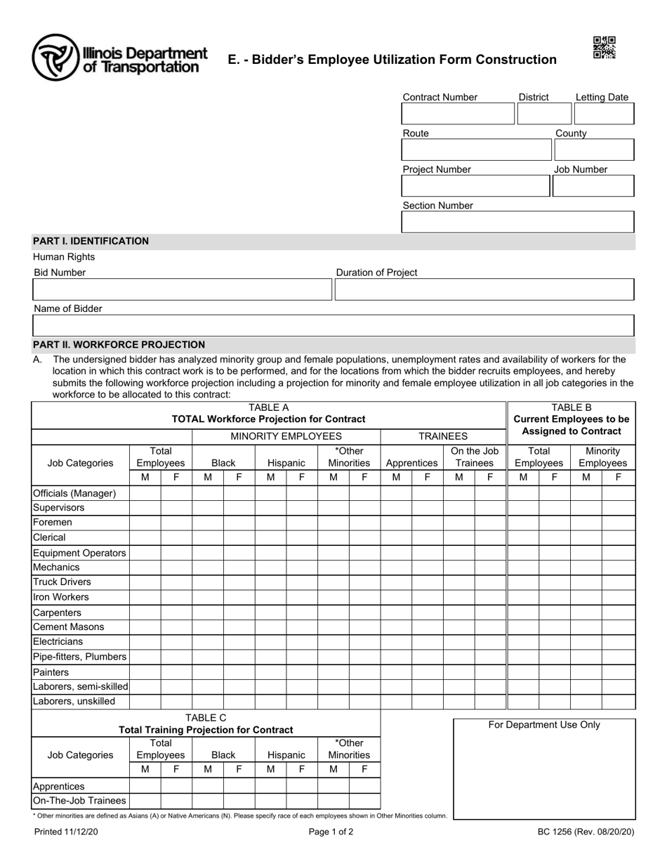 Form BC1256 Bidders Employee Utilization Form Construction - Illinois, Page 1