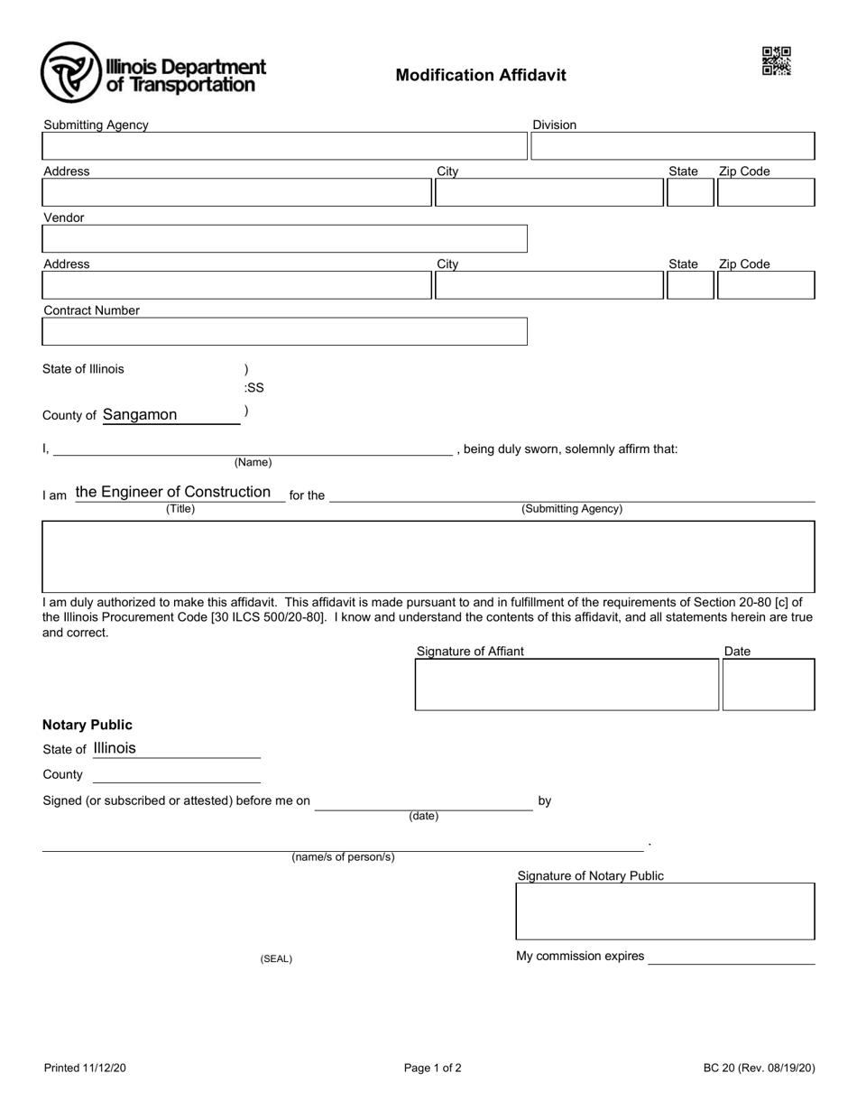 Form BC20 Modification Affidavit - Illinois, Page 1
