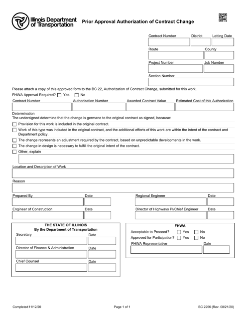Document preview: Form BC2256 Prior Approval Authorization of Contract Change - Illinois