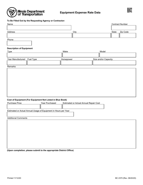 Form BC2370 Equipment Expense Rate Data - Illinois