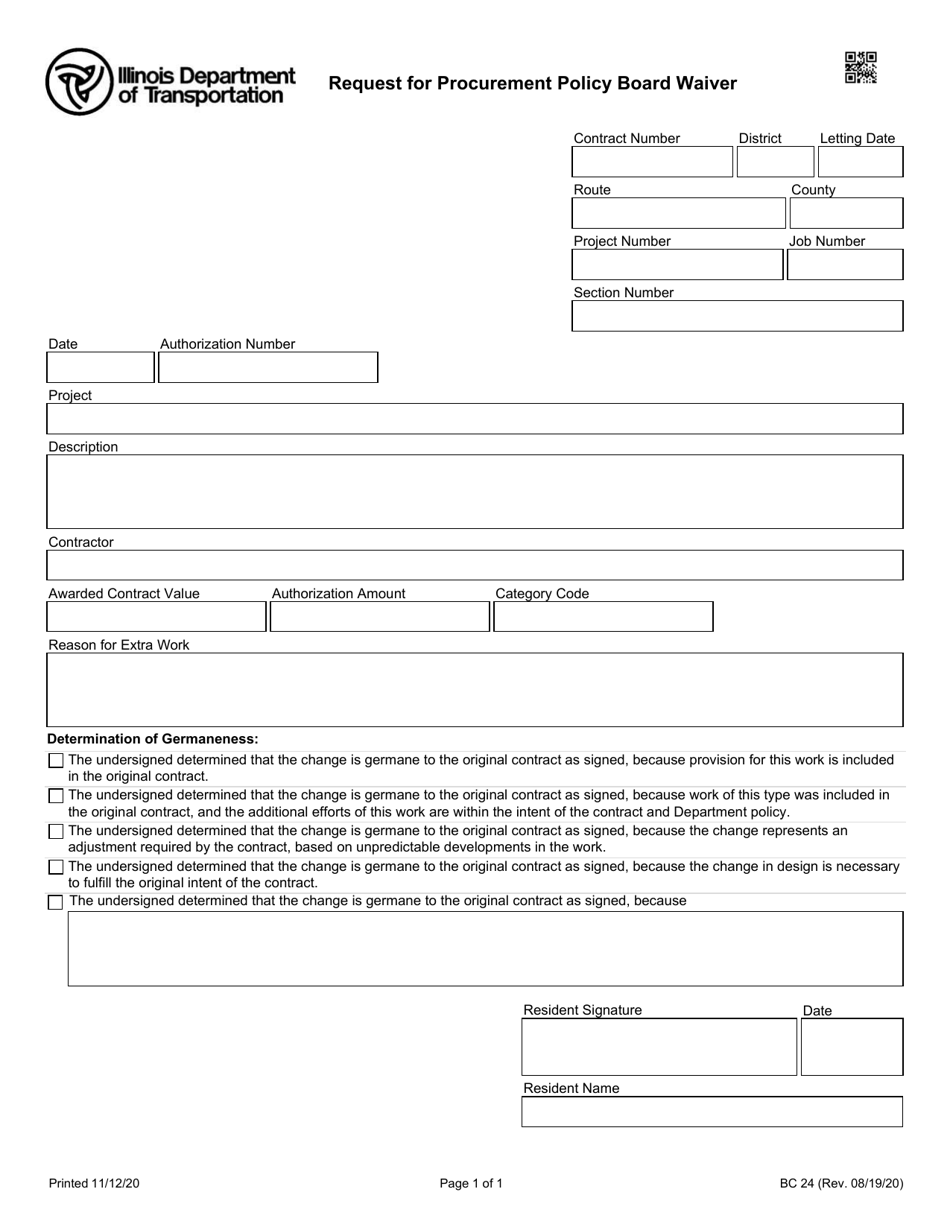 Form BC24 Request for Procurement Policy Board Waiver - Illinois, Page 1