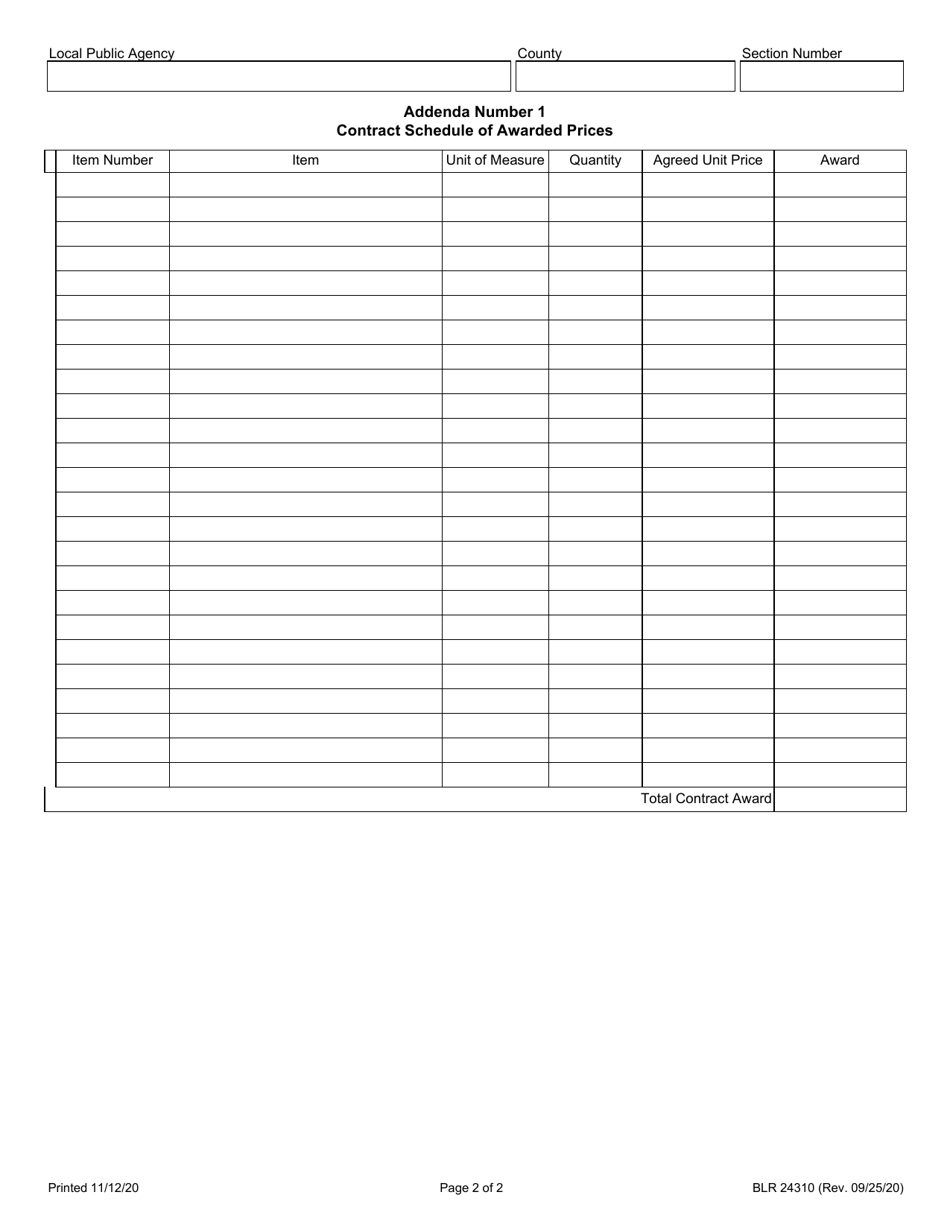 Form BLR24310 Unit Prices Agreement for Federal Day Labor Projects - Illinois, Page 2