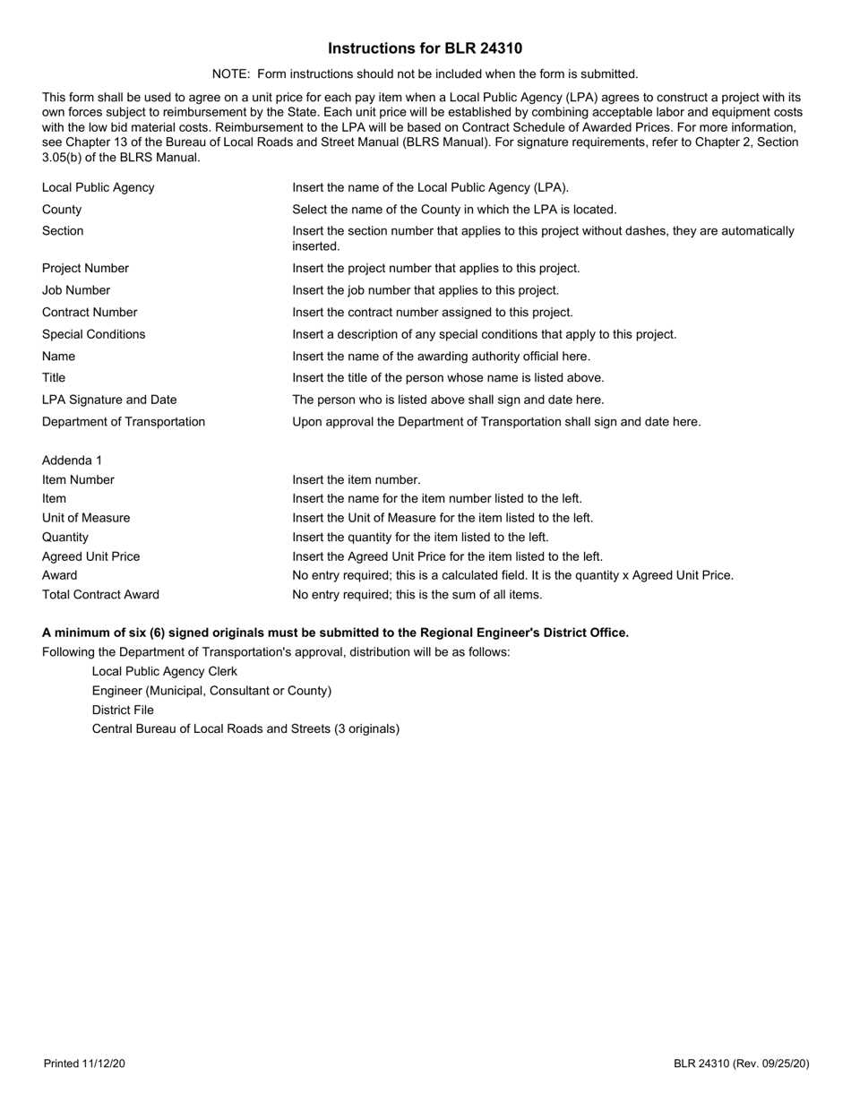 Form BLR24310 Unit Prices Agreement for Federal Day Labor Projects - Illinois, Page 3