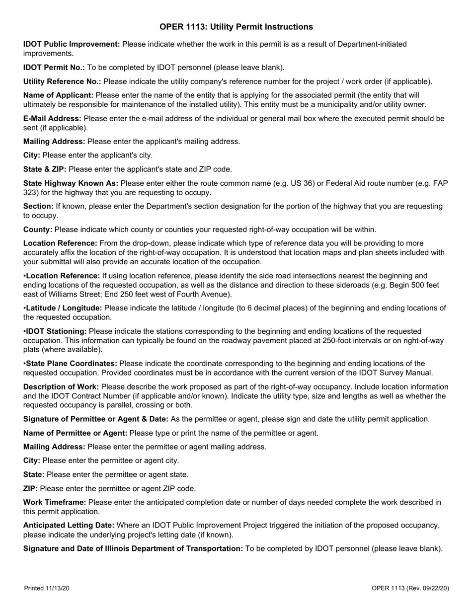 Form OPER1113 Utility Permit - Illinois, Page 3