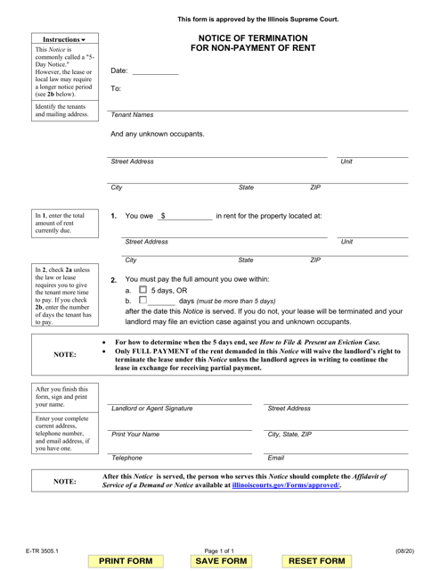 Form E-TR3505.1 Notice of Termination for Non-payment of Rent - Illinois