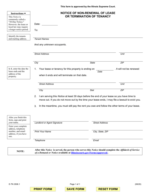 Form E-TN3506.1 Notice of Non-renewal of Lease or Termination of Tenancy - Illinois