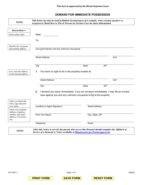 Form E-P3501.1 Demand for Immediate Possession - Illinois
