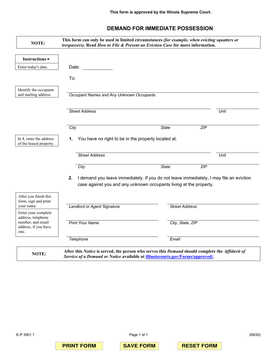 Form E-P3501.1 Demand for Immediate Possession - Illinois, Page 1