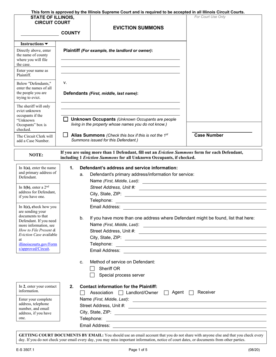 Form E-S3507.1 Eviction Summons - Illinois, Page 1