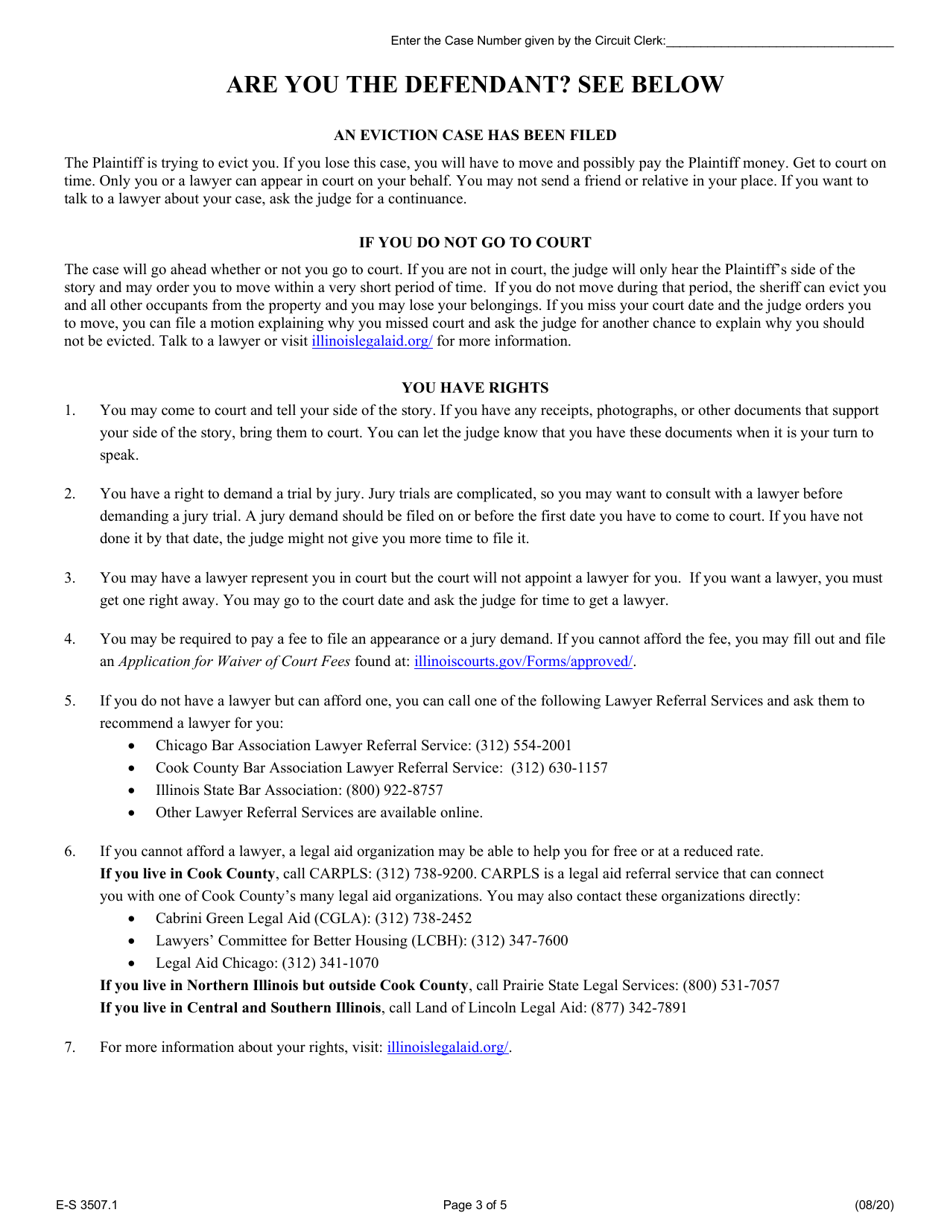 Form E-S3507.1 Eviction Summons - Illinois, Page 3