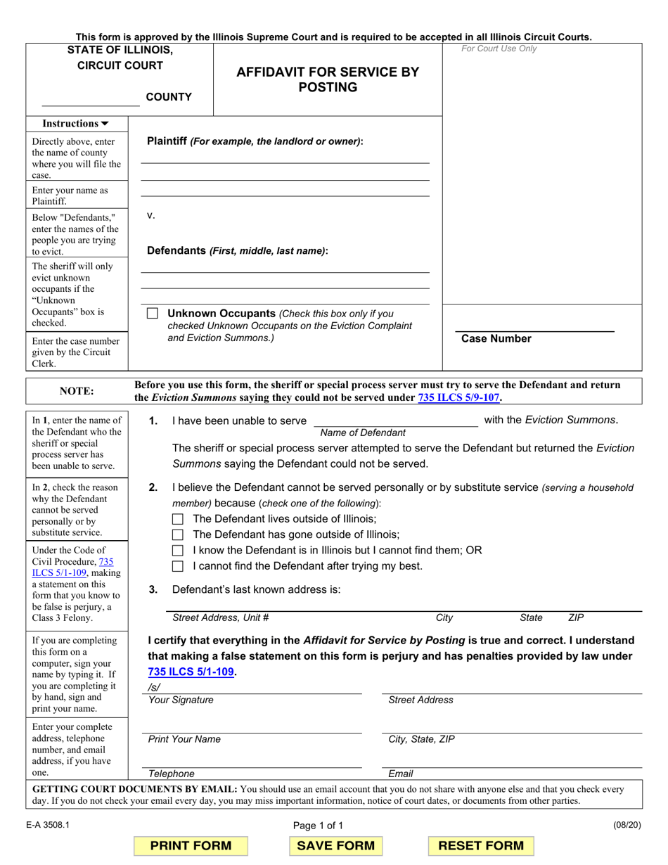 Form E-A3508.1 Affidavit for Service by Posting - Illinois, Page 1