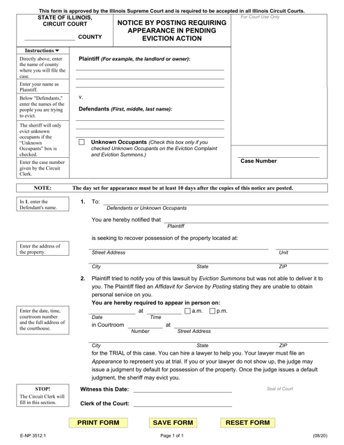 Form E-NP3512.1 Notice by Posting Requiring Appearance in Pending Eviction Action - Illinois
