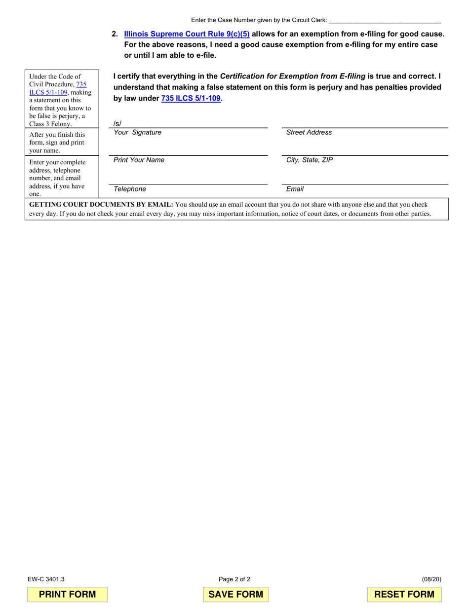 Form EW-C3401.3 Certification for Exemption From E-Filing - Illinois, Page 2