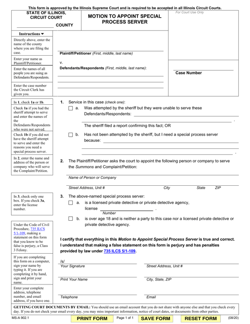Form MS-A902.1 Motion to Appoint Special Process Server - Illinois
