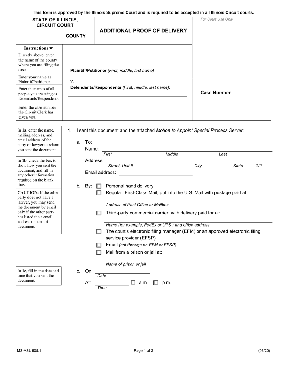 Form MS-ASL905.1 Additional Proof of Delivery - Illinois, Page 1