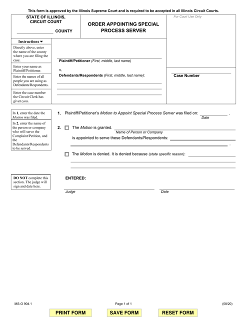 Form MS-O904.1 Order Appointing Special Process Server - Illinois