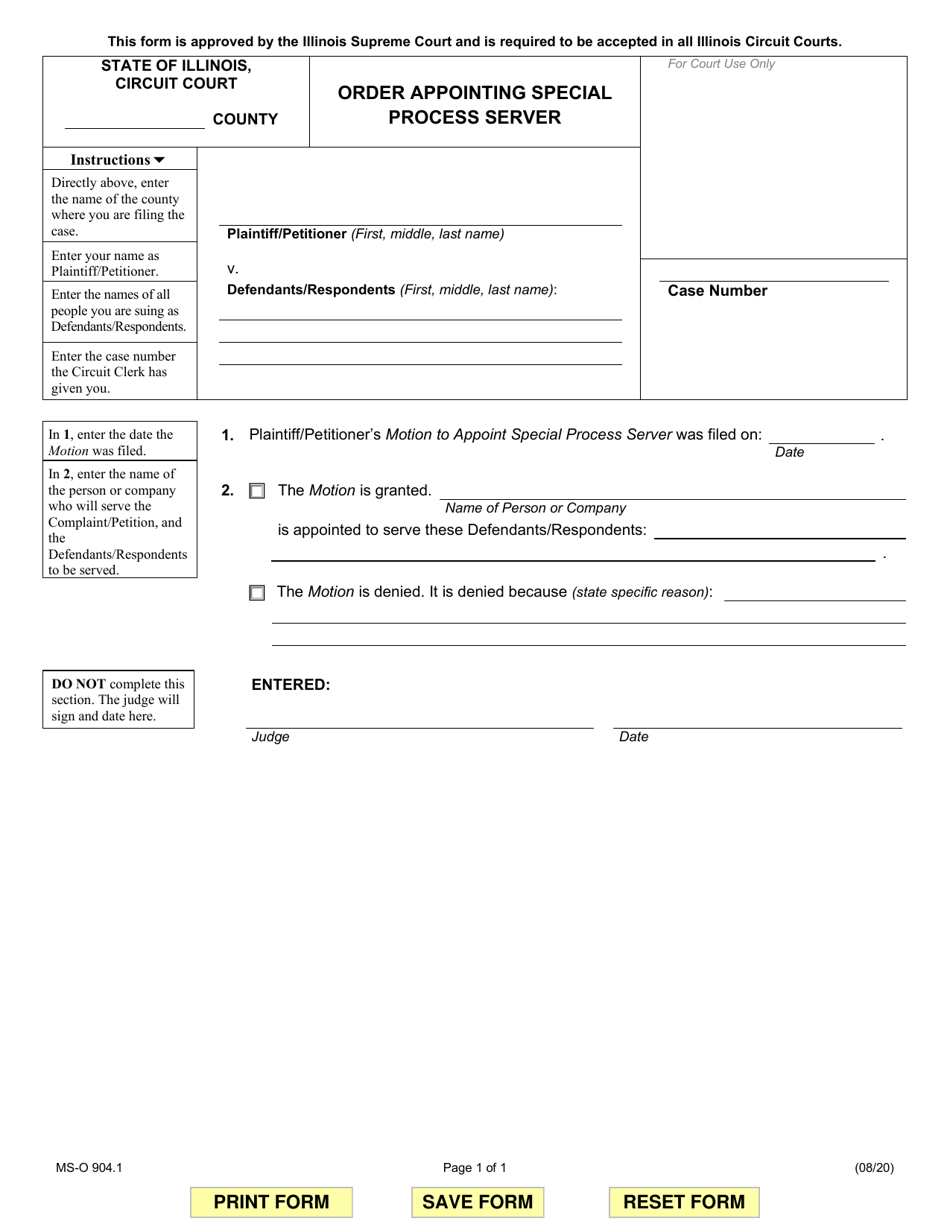 Form MS-O904.1 Order Appointing Special Process Server - Illinois, Page 1