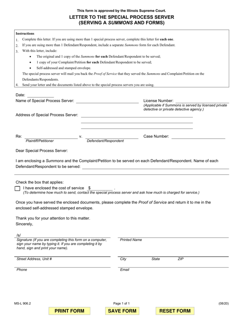 Form MS-L906.2 Letter to the Special Process Server (Serving a Summons and Forms) - Illinois