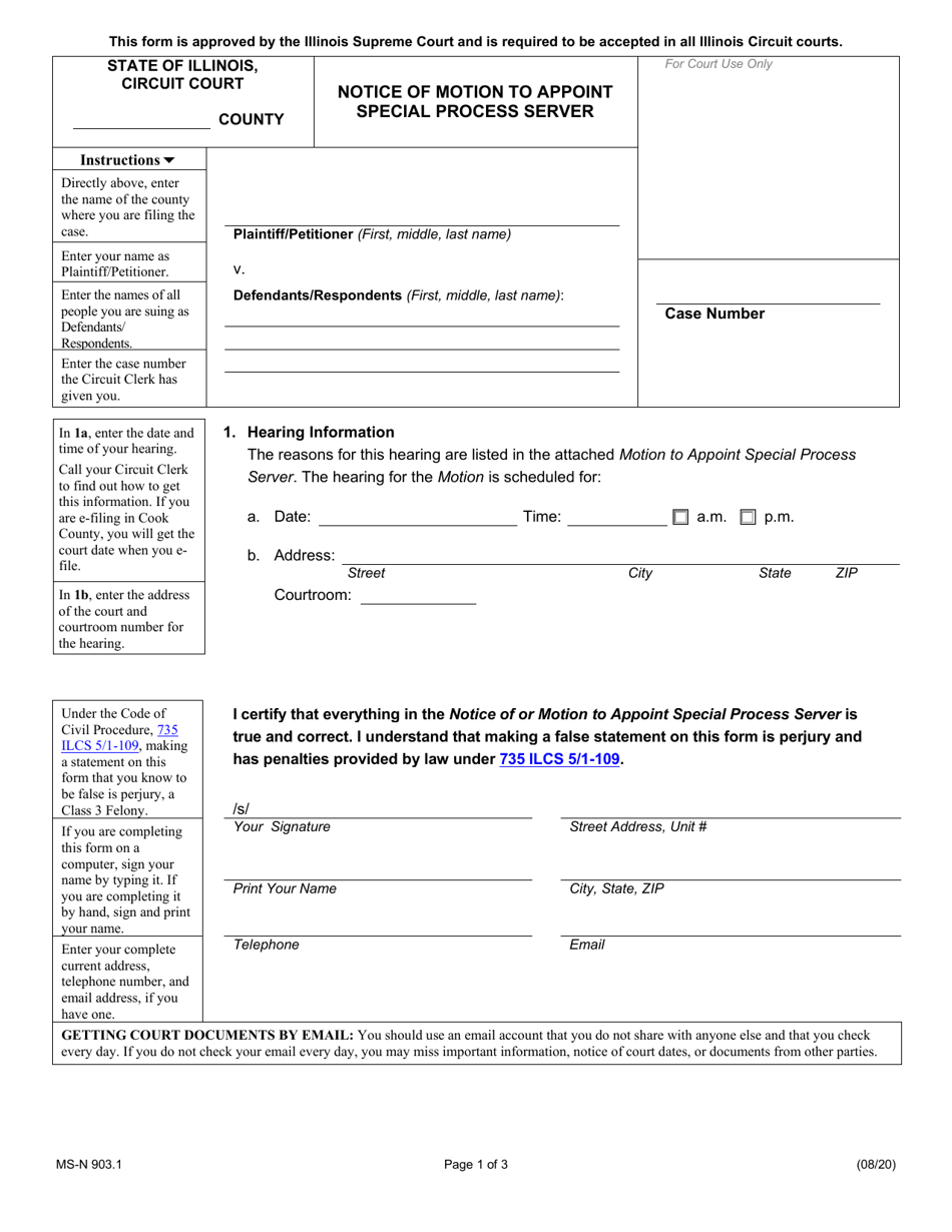 Form MS-N903.1 Notice of Motion to Appoint Special Process Server - Illinois, Page 1