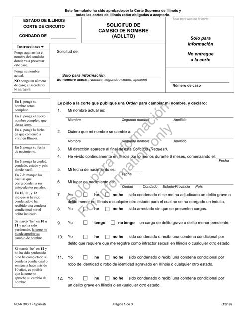 Formulario NC-R303.7 Solicitud De Cambio De Nombre (Adulto) - Illinois (Spanish)