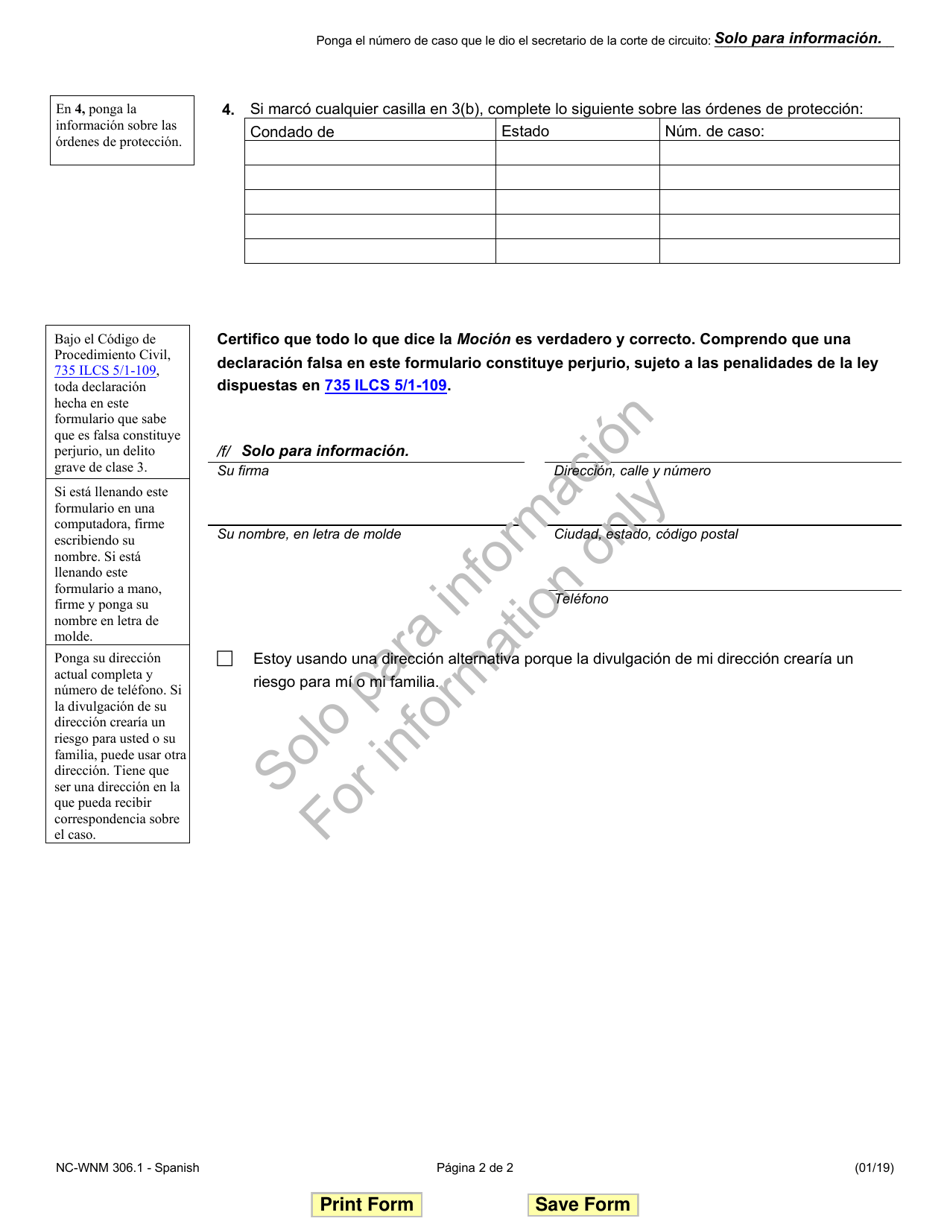 Formulario NC-WNM306.1 Mocion Para Eximir El Aviso Y Publicacion (Solicitud De Cambio De Nombre) - Illinois (Spanish), Page 2
