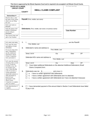 Form CS-C702.1 Small Claims Complaint - Illinois