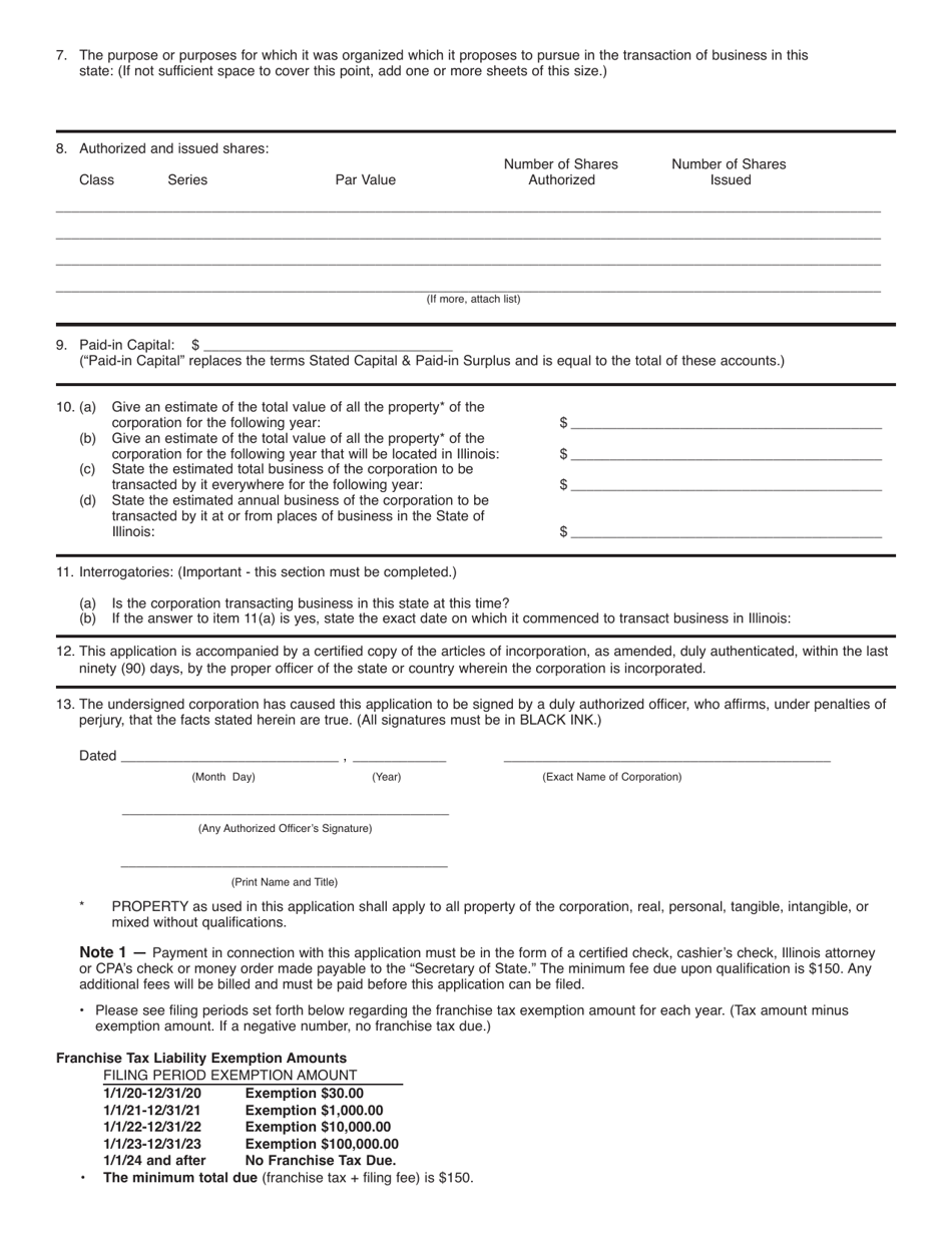 Form BCA13.15 Application for Authority to Transact Business in Illinois - Illinois, Page 2