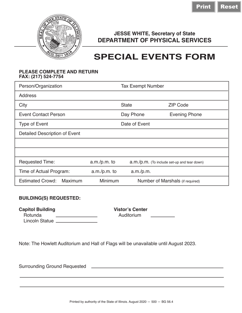 Form BG56.4 Special Events Form - Illinois, Page 1