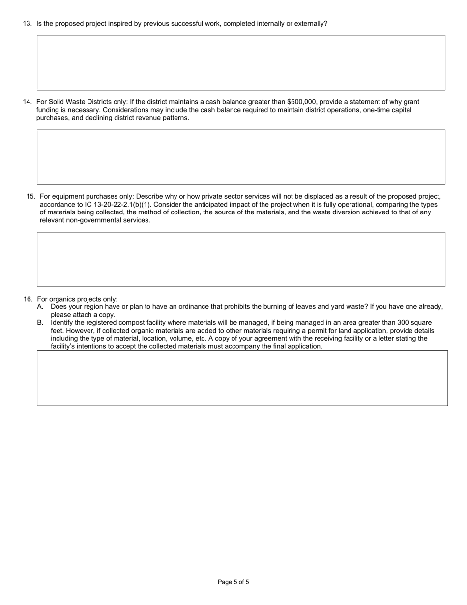 State Form 56847 Community Recycling Grant Program Application - Indiana, Page 5