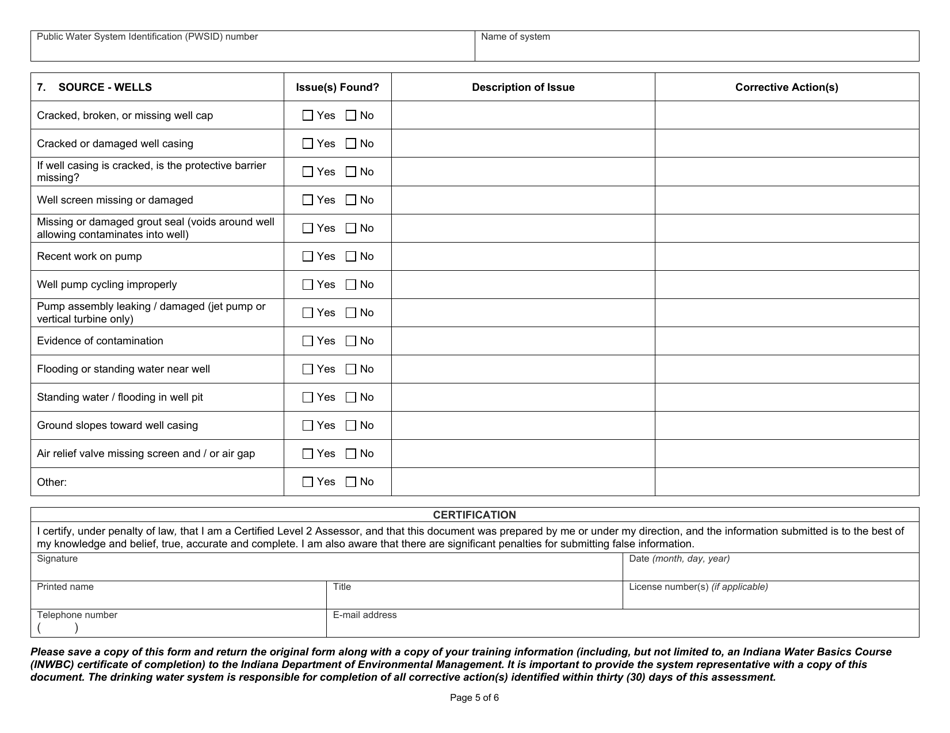 State Form 55983 Level 2 Assessment - Transient Public Water System - Indiana, Page 5