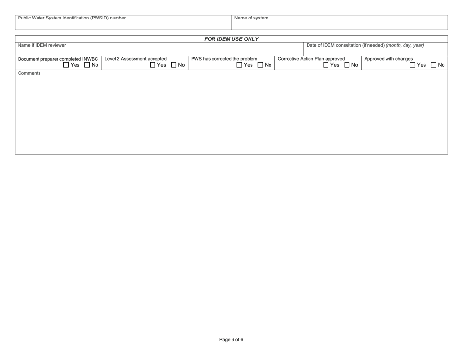 State Form 55983 Level 2 Assessment - Transient Public Water System - Indiana, Page 6