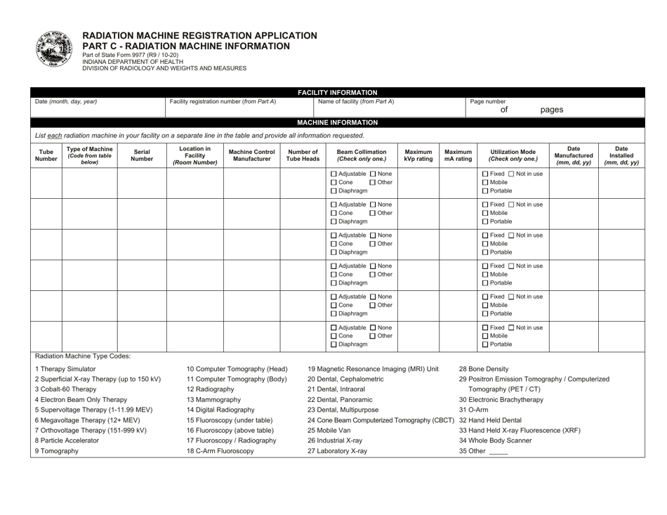 State Form 9977 Download Fillable PDF or Fill Online Radiation Machine ...