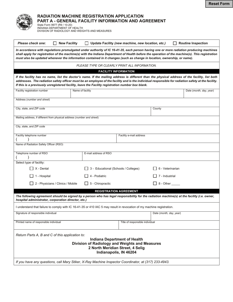 State Form 9977 Download Fillable PDF or Fill Online Radiation Machine ...