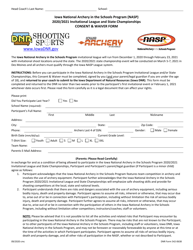 DNR Form 542-0638 Iowa National Archery in the Schools Program (Nasp) Invitational League and State Championships Consent &amp; Waiver Form - Iowa