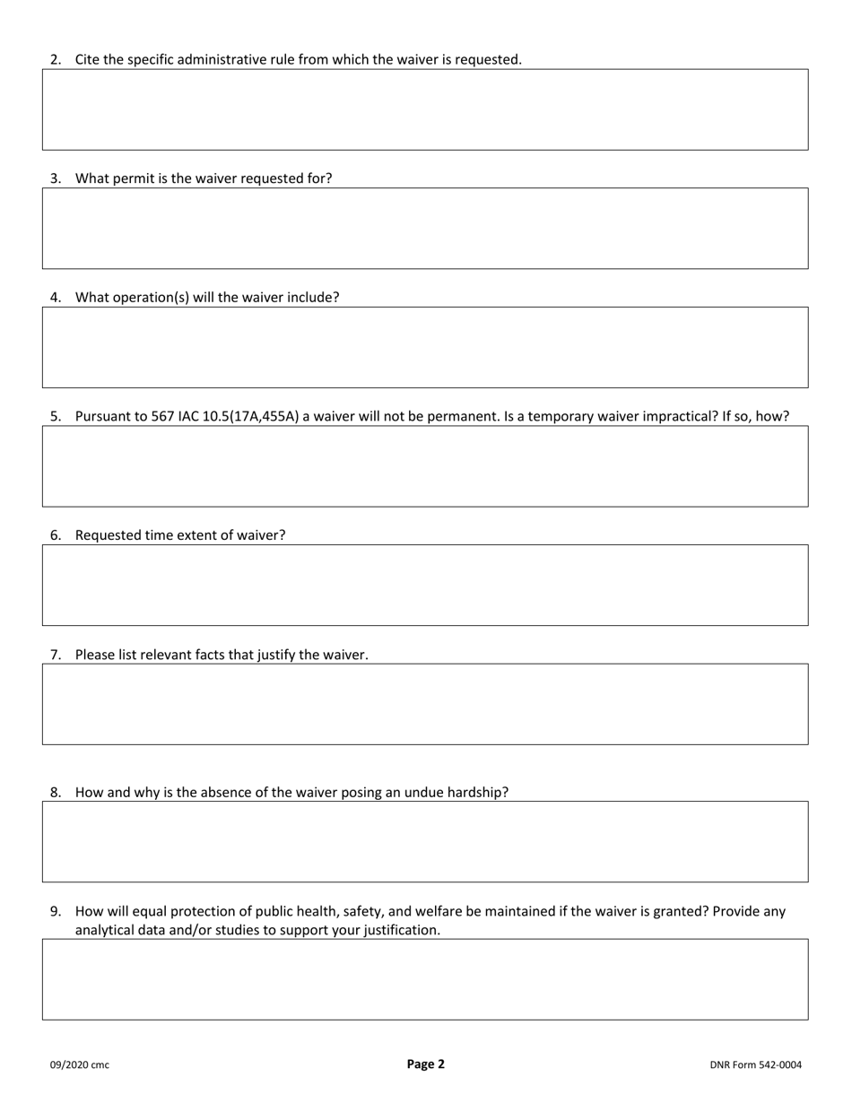 DNR Form 542-0004 Petition for Waiver - Iowa, Page 2