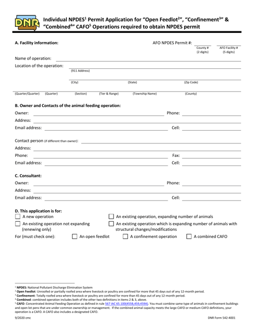 DNR Form 542-4001  Printable Pdf
