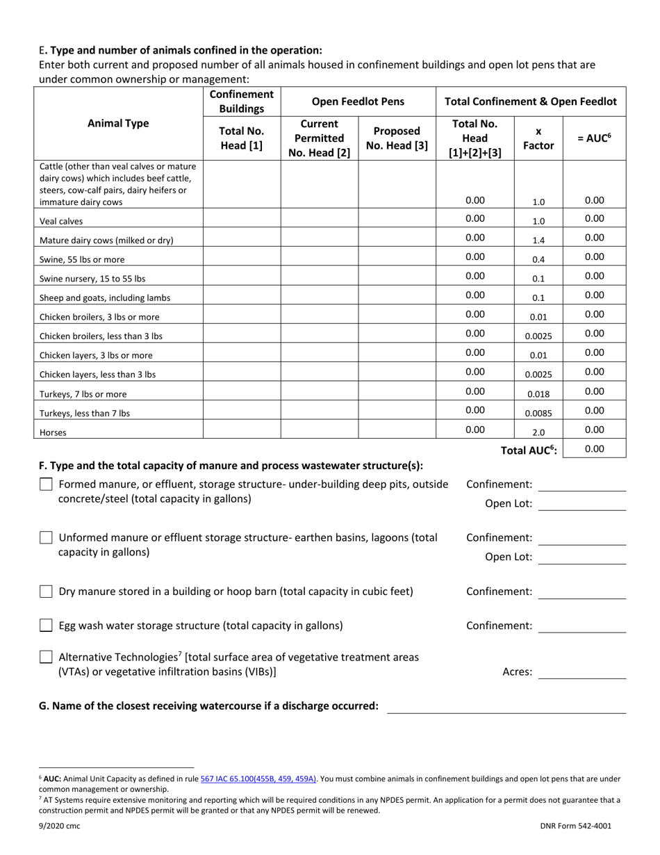 DNR Form 542-4001 Individual Npdes Permit Application for open Feedlot, confinement  combined Cafo Operations Required to Obtain Npdes Permit - Iowa, Page 2